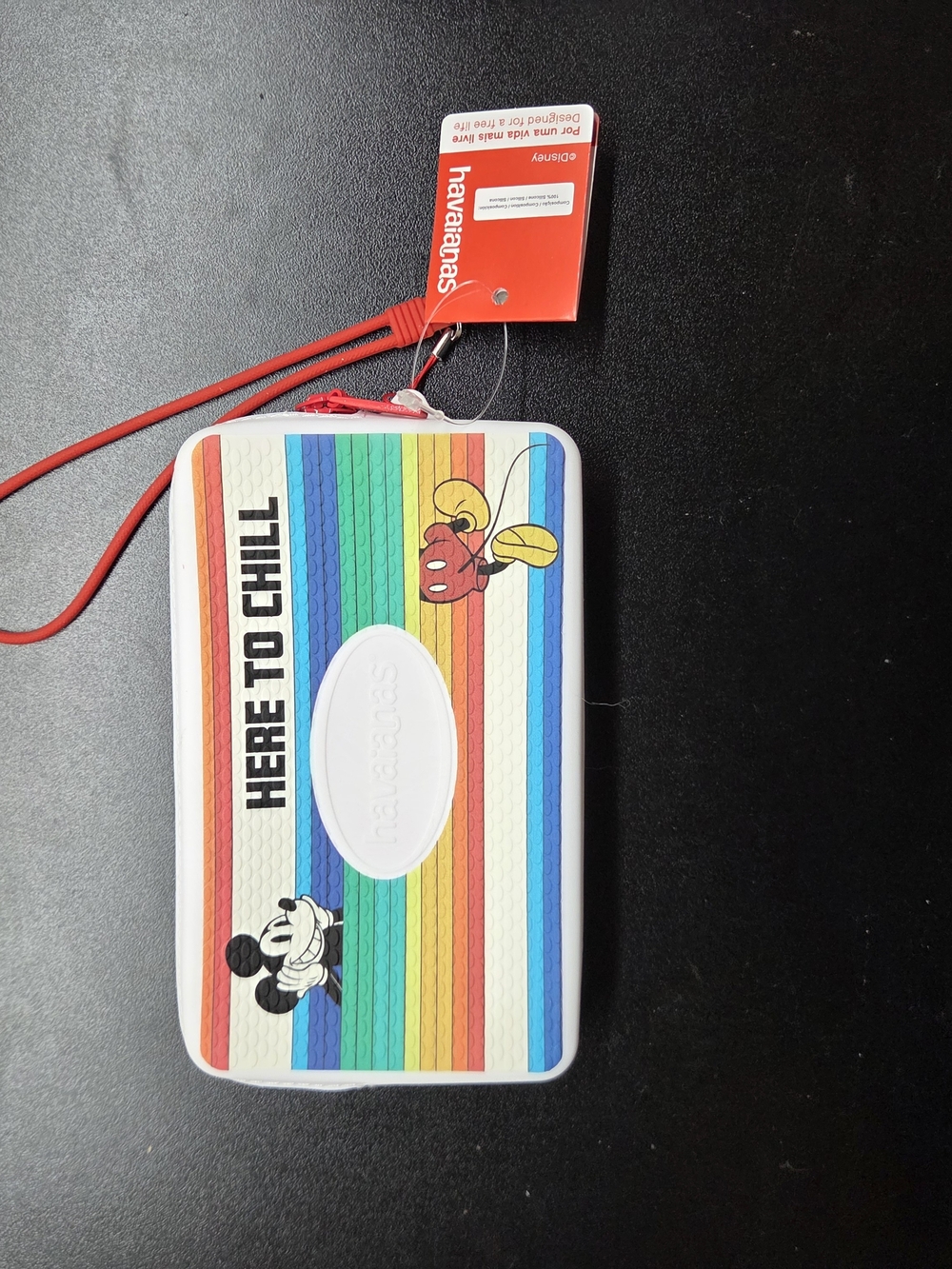 Havaianas Rainbow Stripe Mickey Phone Wristlet - White with Red Strap